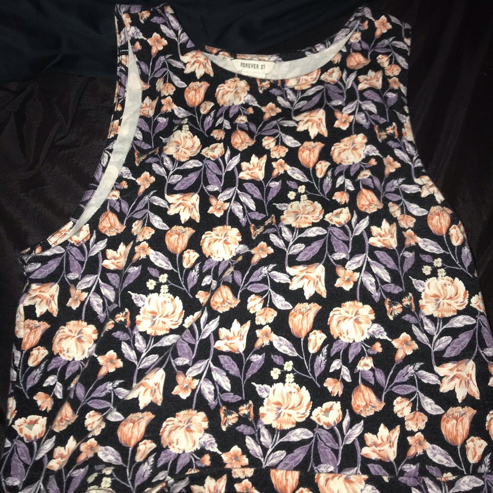 Black purple Floral forever 21 crop top